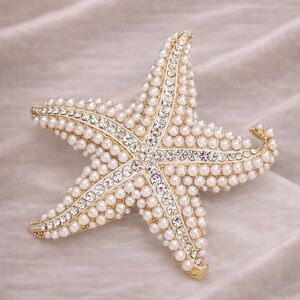 Golden Elegant Starfish Pearl Brooch